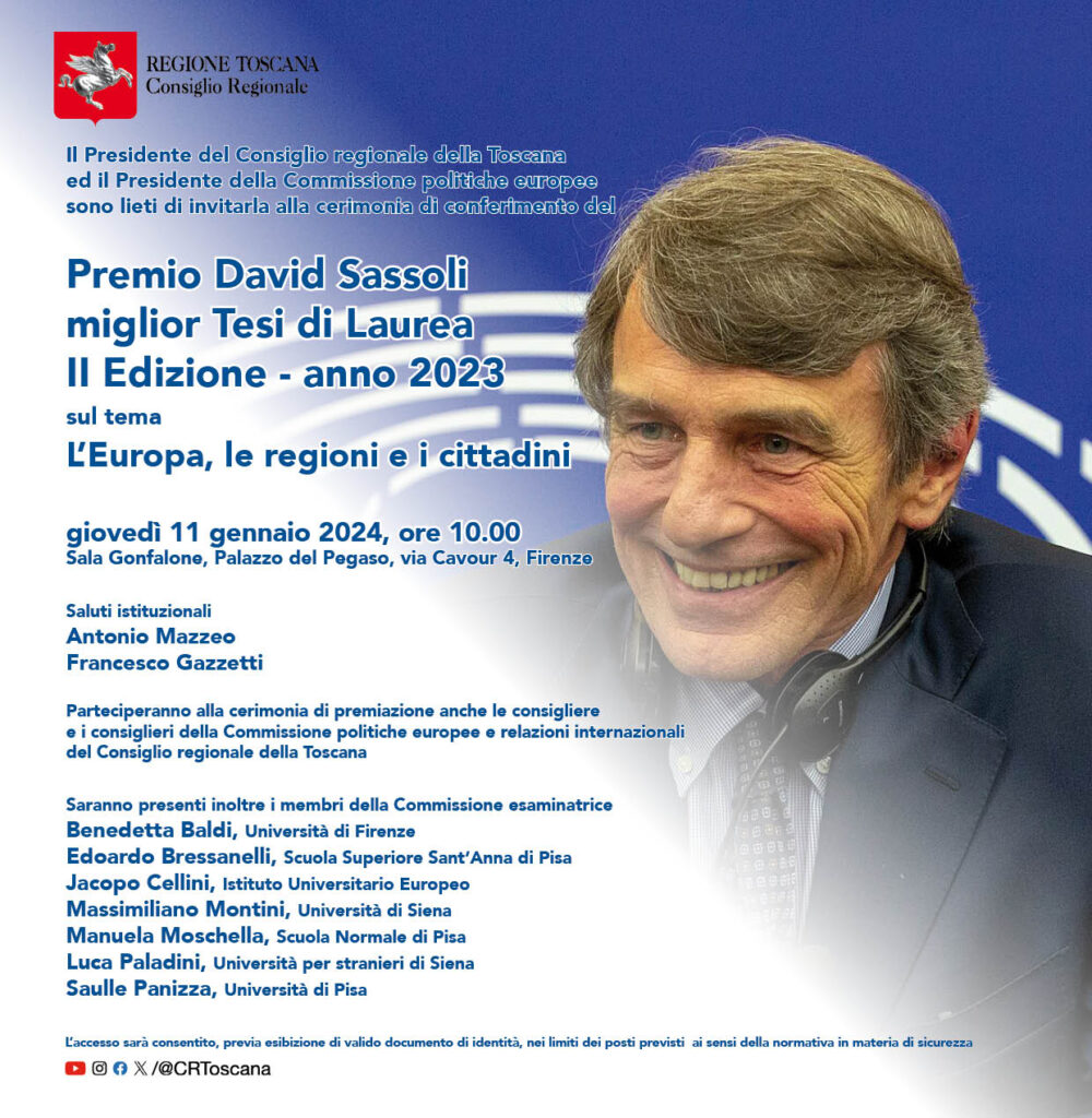 Premio David Sassoli: secondo premio ex equo per due laureati UniPi