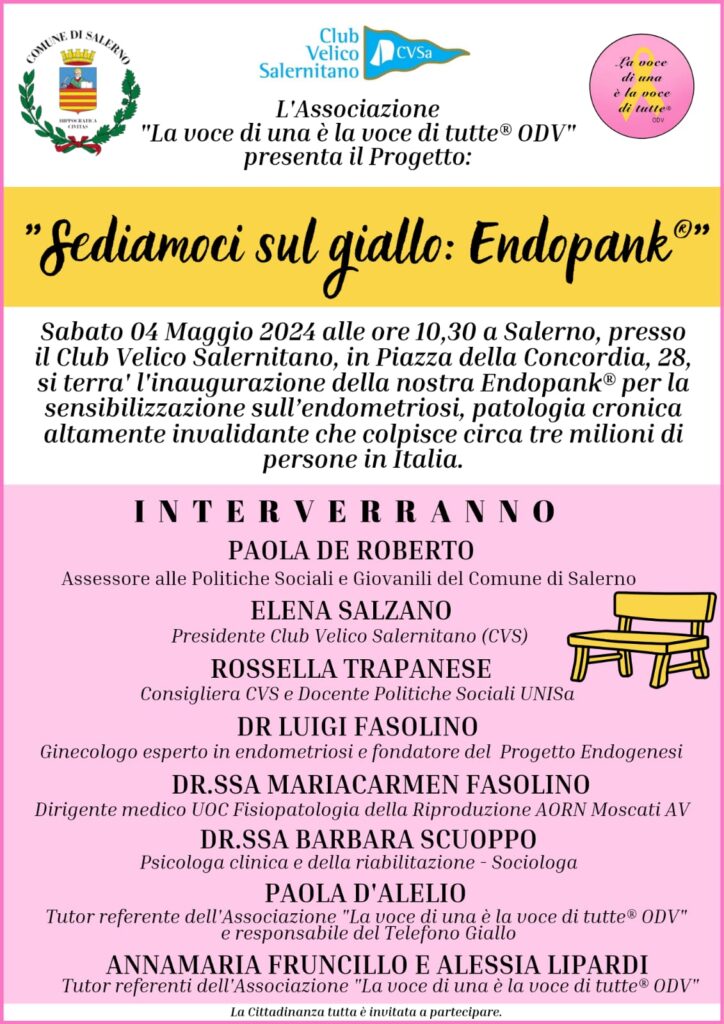 Al Club Velico Salernitano l'installazione della panchina gialla per l'endometriosi